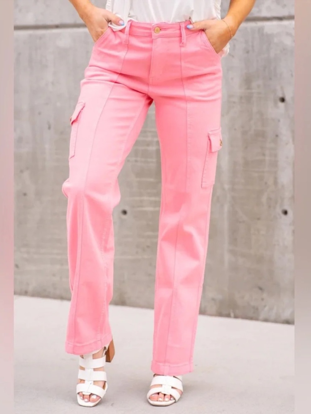 NWOT Judy Blue Stretch Bubblegum Pink Wide-Leg Cargo Pants